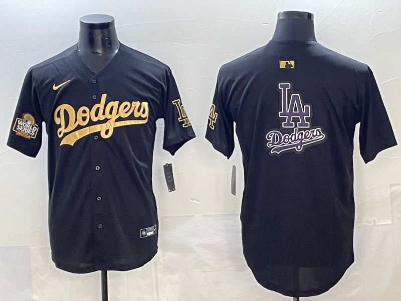 Men Los Angeles Dodgers Blank Black Gold Nike MLB Jersey style 0016